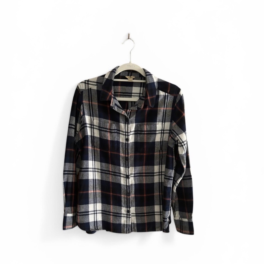 Woolrich Blue, White & Orange Plaid Button-Front Flannel Shirt size XL